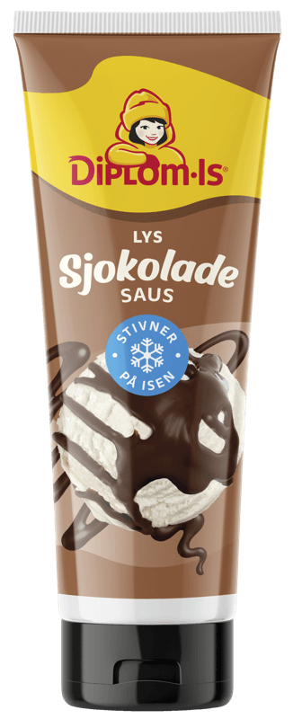 Lys sjokoladesaus som stivner på isen