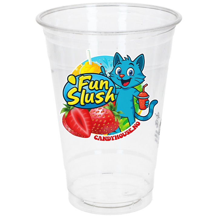 Plastglass "Fun slush"          0,4 liter.  R-Pet (Ø95mm) 50stk pr pakke