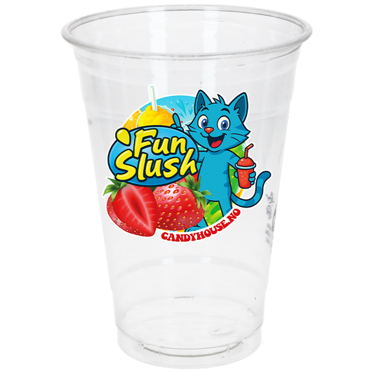 Plastglass "Fun slush"          0,4 liter.  R-Pet (Ø95mm) 50stk pr pakke