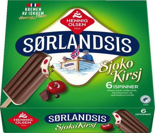 Sørlandsis Sjokokirsj 6stk Fløteis med Sjokoladeovertrekk og Kirsebærsaus