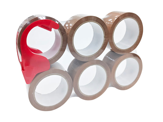 Brown Packing Tape with Dispenser 6 Rolls